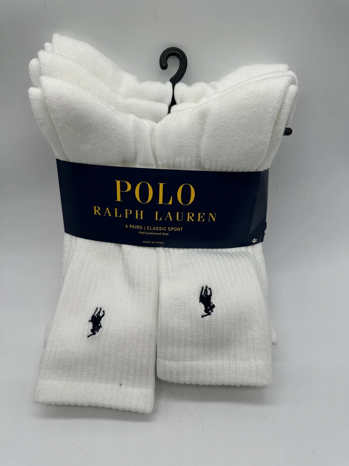 PACOTE COM 6 PARES DE MEIAS POLO RALPH LAUREN ESPORTE CLÁSSICO MASCULINO TAMANHO 10-13 - Imagem 1 de 4