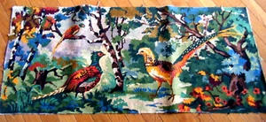Antique large tropical landscape w/t birds Needlepoint Tapestry handmade France - Picture 1 of 13
