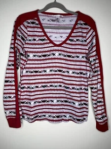 Victoria s Secret Red Plaid Ribbed Knit Stripe V-neck Long Sleeve Top Sz M - Picture 1 of 4