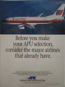 1990-92 PUB SUNDSTRAND LABINAL APIC APU APS 2000 UNITED AIRLINES BOEING 737 AD - Picture 1 of 1