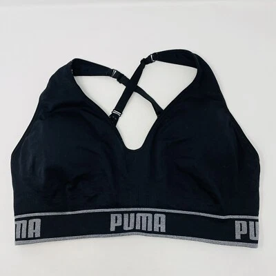 Sutiã esportivo feminino PUMA tamanho XL soletrar baixo impacto levemente acolchoado preto 534 - Imagem 1 de 4