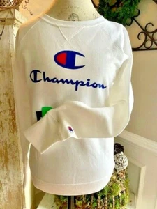 CHAMPION POWERBLEND Women's Crewneck Sweat shirt White Long Sleeve Pullover NWT - Picture 1 of 10
