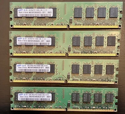 RAM 4GB total (4x 1GB Sticks).  SAMSUNG 1GB PC2-6400, 240-pin, M378T2953EZ3-CF7 - Image 1 of 2