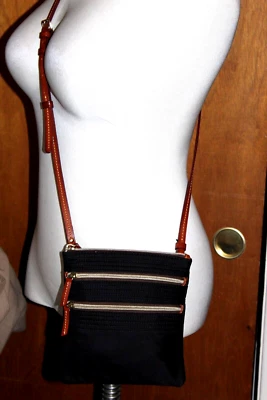 Bolso Bandolera Pequeño DOONEY & BOURKE Mujer Tela Negra/Cuero Marrón Borde Nuevo sin Etiquetas Foto 1 de 4