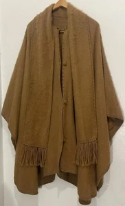 Alpaca Diana Peru Poncho Cape with Attached Scarf - Made in Peru Tan Brown - Picture 1 of 15