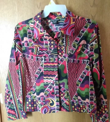 Blusa Chaqueta Gaudy Couture Talla XL Ligera Denim Colorido Cuello Lentejuelas Foto 1 de 4