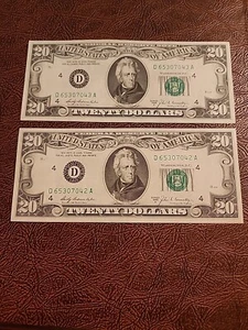 Old $20 Bill's. Two Uncirculated FEDERAL RESERVE NOTE TWENTY DOLLAR BILLS - Picture 1 of 12