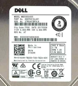 Disque dur Dell 14X4H 3 To 7,2 K tr/min SAS 6 Go 3,5" MG 03 SCA 300 avec disque dur Caddy - Photo 1/1