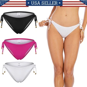 Womens Low Waist Bikini Bottom Swimwear Briefs Beachwear Sexy Side Tie Thongs - Picture 1 of 15