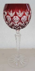 Ajka Florderis Ruby Red Cased Cut to Clear Crystal 7 3/4" Wine Goblet Gorgeous