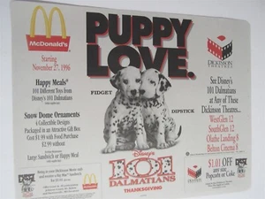 McDonald's 1996 Set Of 2 Disney's 101 Dalmatians Puppy Love Tray Liners Unused - Picture 1 of 3