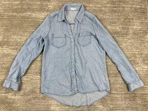Maison Jules Top Womens Small Blue Chambray Button Up Snap Closure - Picture 1 of 11