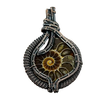 Colgante de cobre envuelto en alambre de piedras preciosas fósiles de amonita joyería para mujer 2,56" Foto 1 de 4