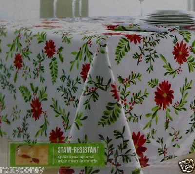 Food Network Holly & Pine Poinsettia Stain Resistant Microfiber 60x84 Tablecloth - Image 1 of 2
