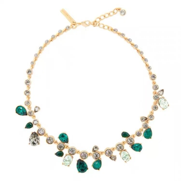 OSCAR DE LA RENTA Collar Cristales Verdes Elegante Collar Hoja Primavera Oro 14k Foto 1 de 1