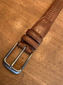 Ischia Tan Leather Belt Silver Buckle Weave Inlay  36” X  1.25” - Picture 1 of 9