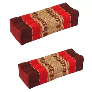 Red Gold Long Pillow Thai Traditional Kapok Soft bolstered relaxation calm x 2 - Picture 1 of 4