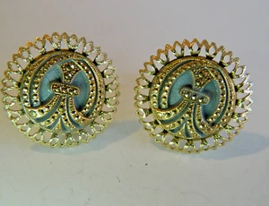 Vintage GOLD & BLACK faux marcasite tone PLUM cufflinks PAT. Pending - Picture 1 of 2