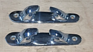 TWO VINTAGE ART DECO VINTAGE CHROME ON BRONZE BOAT CLEATS- 5-1/4" Long, 1" WIDE - Picture 1 of 4