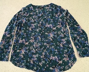 Blouse Banana Republic Women Size Medium Blue Floral Long Sleeve Pre-Own - Picture 1 of 7