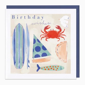 Whistlefish Cornish Icons Happy Birthday Wishes Card Pasty Surf Board Fish G425 - Picture 1 of 1