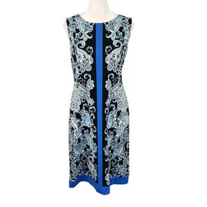 Lands End 8T Tall Sleeveless Shift Dress Ponte Knit Black Blue Floral Paisley - Picture 1 of 11