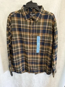 Camisa de franela a cuadros marrón con botones talla grande Eddie Bauer para hombre nueva con etiquetas - Imagen 1 de 8