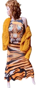 Fabulous TIGER Face Animal Print Maxi DRESS Size S/M - Picture 1 of 17