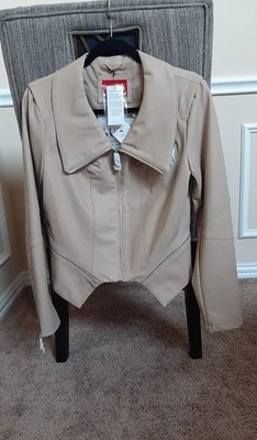 Chaqueta de moto GUESS de cuero sintético vegana asimétrica plateada herrajes talla L nueva con etiquetas Foto 1 de 4