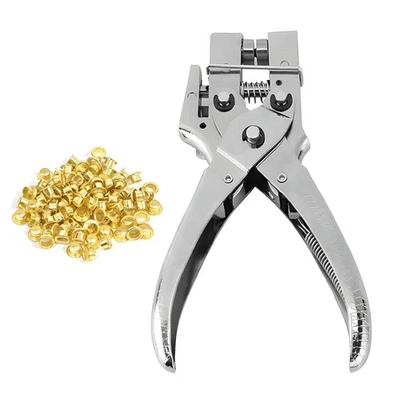 Eyelet Setting Pliers with 100 Gold Metal Grommets for Leather Fabric Canvas DIY - image 1 of 4