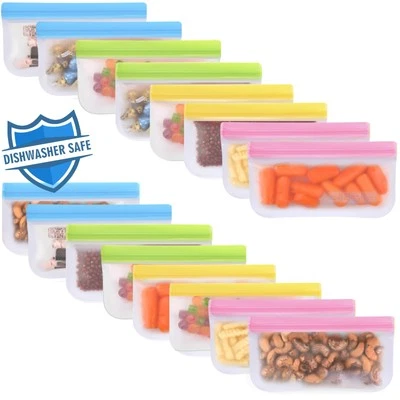 16 Pack Reusable Snack Bags Dishwasher Safe, BPA Free Reusable Food Storage B... - Image 1 of 4