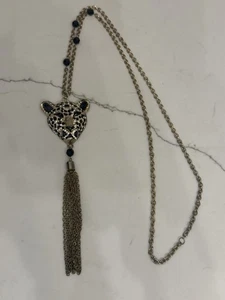 Vintage Gold Plated Jaguar (2”x2”)  Necklace 34” Length  Leopard W/ Tassel - Picture 1 of 6