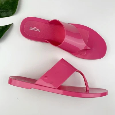 Sandalias Melissa sin cordones tanga planas rosa gelatina para mujer 8 Foto 1 de 4