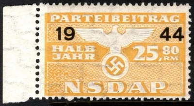 1944 Nazi Germany Dues Stamp NSDAP Half Year Membership Party Contribution 25.80 - Image 1 of 4
