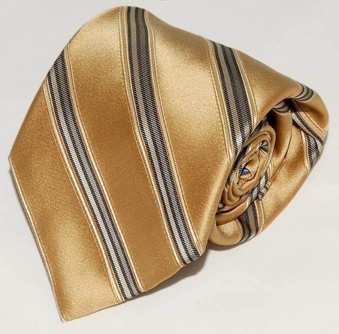 布加迪 ~ 金色、灰色和白色 - 条纹设计 - 100% 纯丝绸男式领带 — 第 1/1 张图片