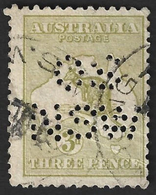 Australia Roo 1915-27 3d yellow green perfinned "O.S./N.S.W." - Imagem 1 de 2