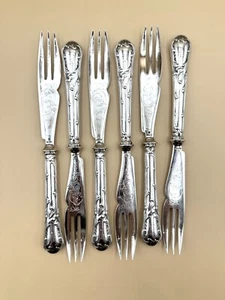Christofle Vintage Silver Melon Pastry Fork Set of 6 made around 1890s-1910s - Picture 1 of 4