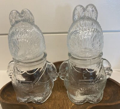 "2 tapas de tarro de caramelo vintage con forma de conejo Mr. Bunny de vidrio transparente texturizado GAC 5,25""" Foto 1 de 4