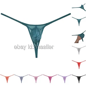 Men's Glass Yarn Bikini Pouch Thong See-through G-String Organdy Underwear - Picture 1 of 30