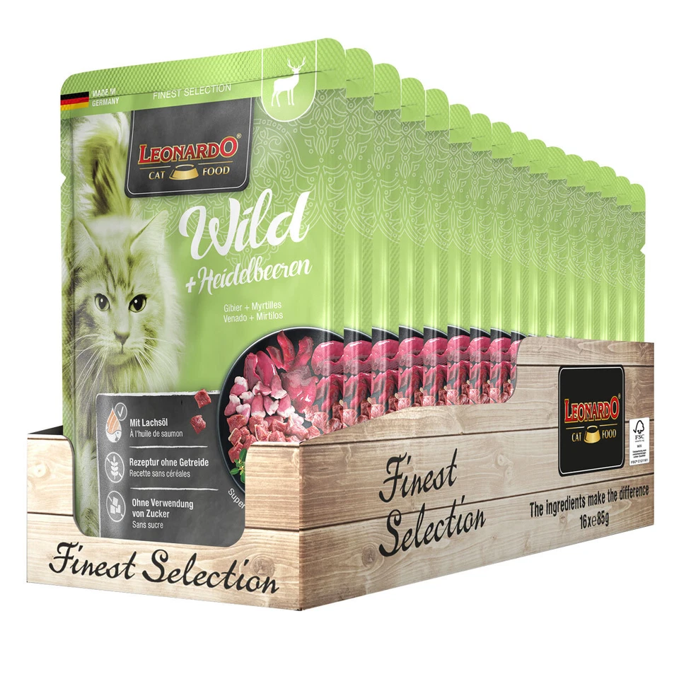 16 x 85 g Leonardo Finest Selection Wild & Blueberry Nassfutter Katzenfutter Cat - Bild 1 von 1