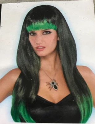 peruca preta e verde encantada acessório de Halloween - Imagem 1 de 3