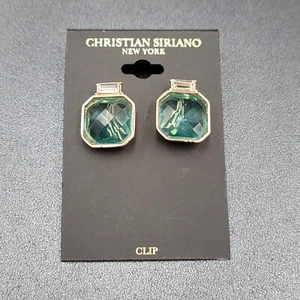 Christian Siriano New York Clip on Earrings Gold Plated Faceted Light Blue Glass - Picture 1 of 10