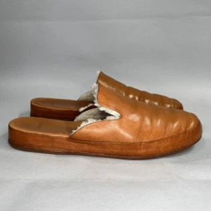 Feit Women's Size 10.5 Shearling Lined Brown Leather Classic Mules - Picture 1 of 13