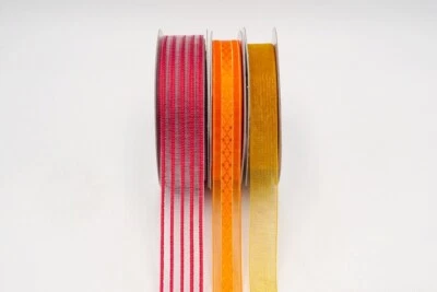 Valentines Day SALE!  7/8"& 3/8"x 25YD+3/8" 20YD Stripe & dots Sheer Ribbon set - Image 1 of 4