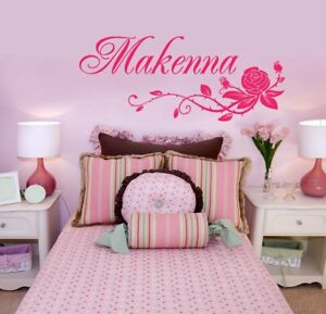 Rose & Name Wall Sticker Personalized Flower Vinyl Decal Girl's Bedroom One Name