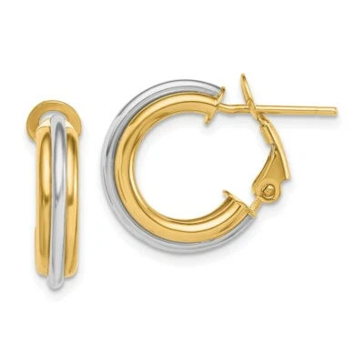 14K Two-tone Gold 17mm Polished Omega Back Hoop Earrings - Image 1 of 2