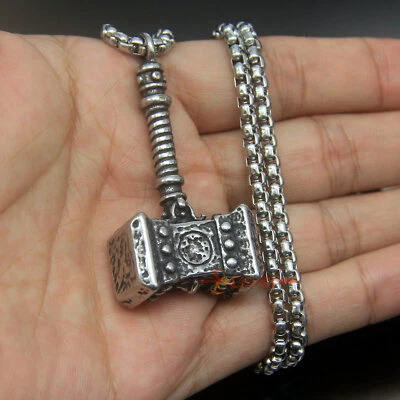 Collar colgante nórdico pesado vikingo Thor's Hammer Mjolnir de acero inoxidable para hombre Foto 1 de 4