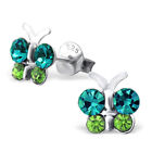 Sterling Silver Blue Green Crystal Butterfly Girls Kids Stud Earrings 3384