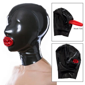 Full Cover Latex Hood with Mouth Tube for Catsuit Fetish BDSM Rubber Mask - Picture 1 of 6