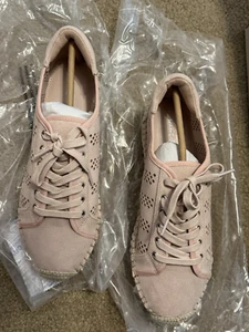 Marc Fisher BAILA Baby Pink Faux Espadrille Suede Lace Up Shoe Women's 7.5 NEW - Picture 1 of 7